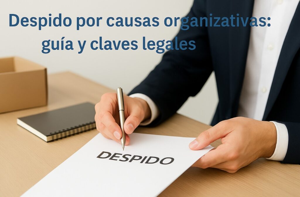 Persona firmando documento de despido por causas organizativas en oficina - guía legal de asesoría laboral en Valencia