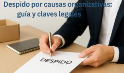 Persona firmando documento de despido por causas organizativas en oficina - guía legal de asesoría laboral en Valencia
