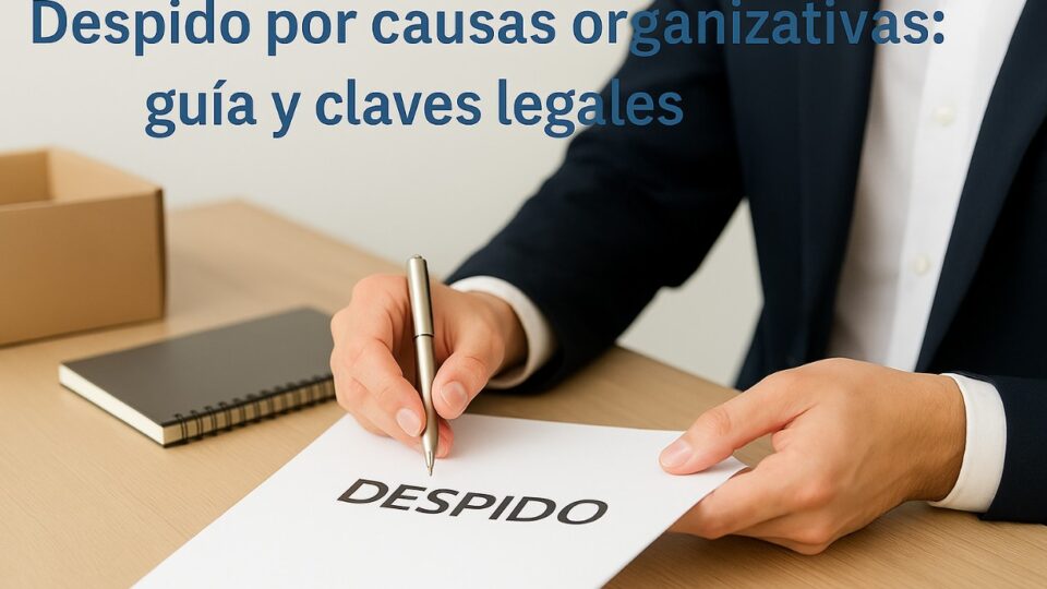 Persona firmando documento de despido por causas organizativas en oficina - guía legal de asesoría laboral en Valencia