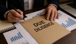 Mesa de trabajo con documentación y ordenador en revisión de diligencia debida en empresa – prevención de riesgos legales y fiscales