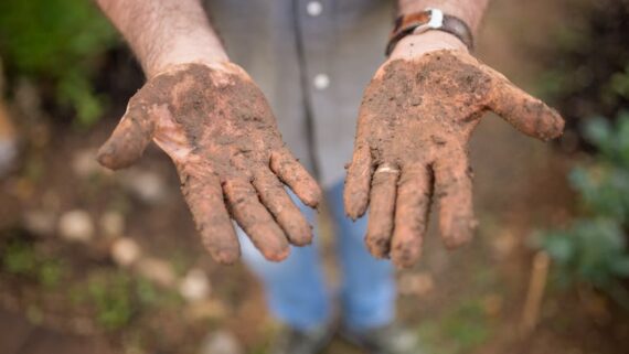 mano manchada de barro por ayudar en la Dana